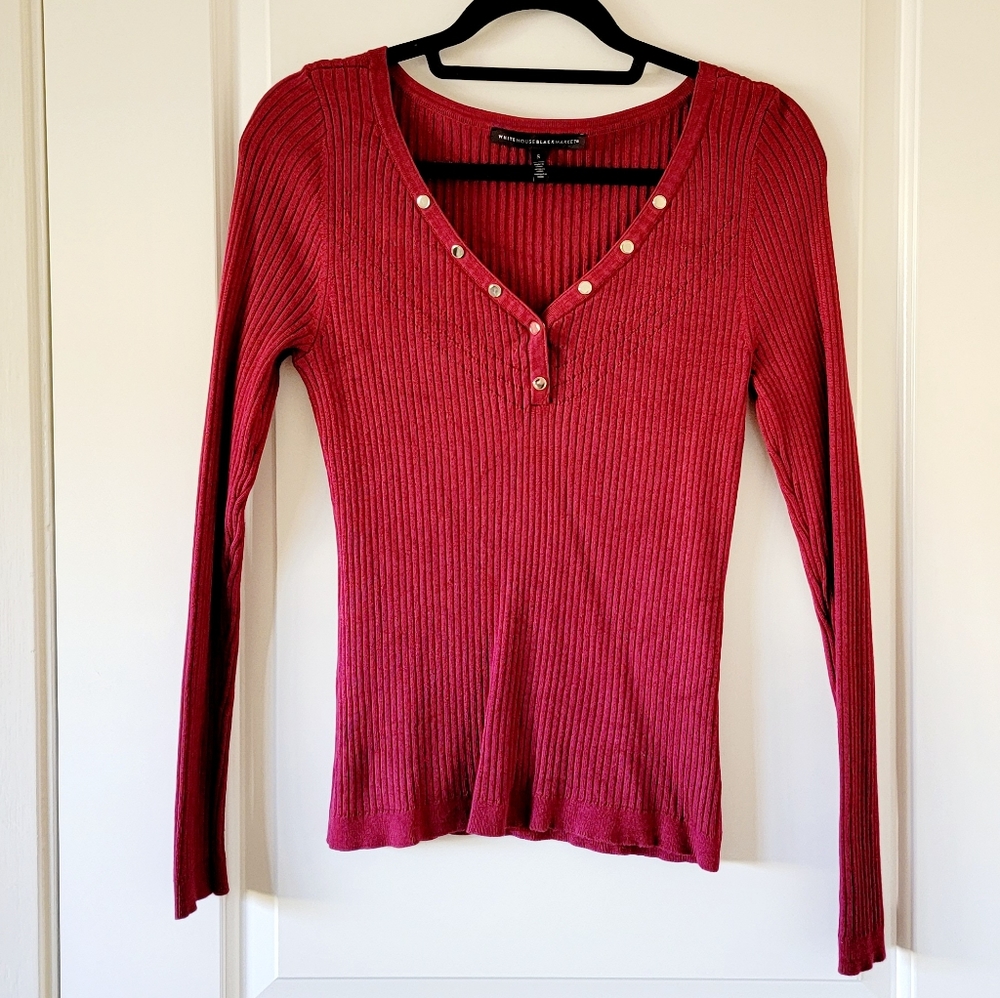 EUC Maroon White House Black Market Ribbed Sweater S